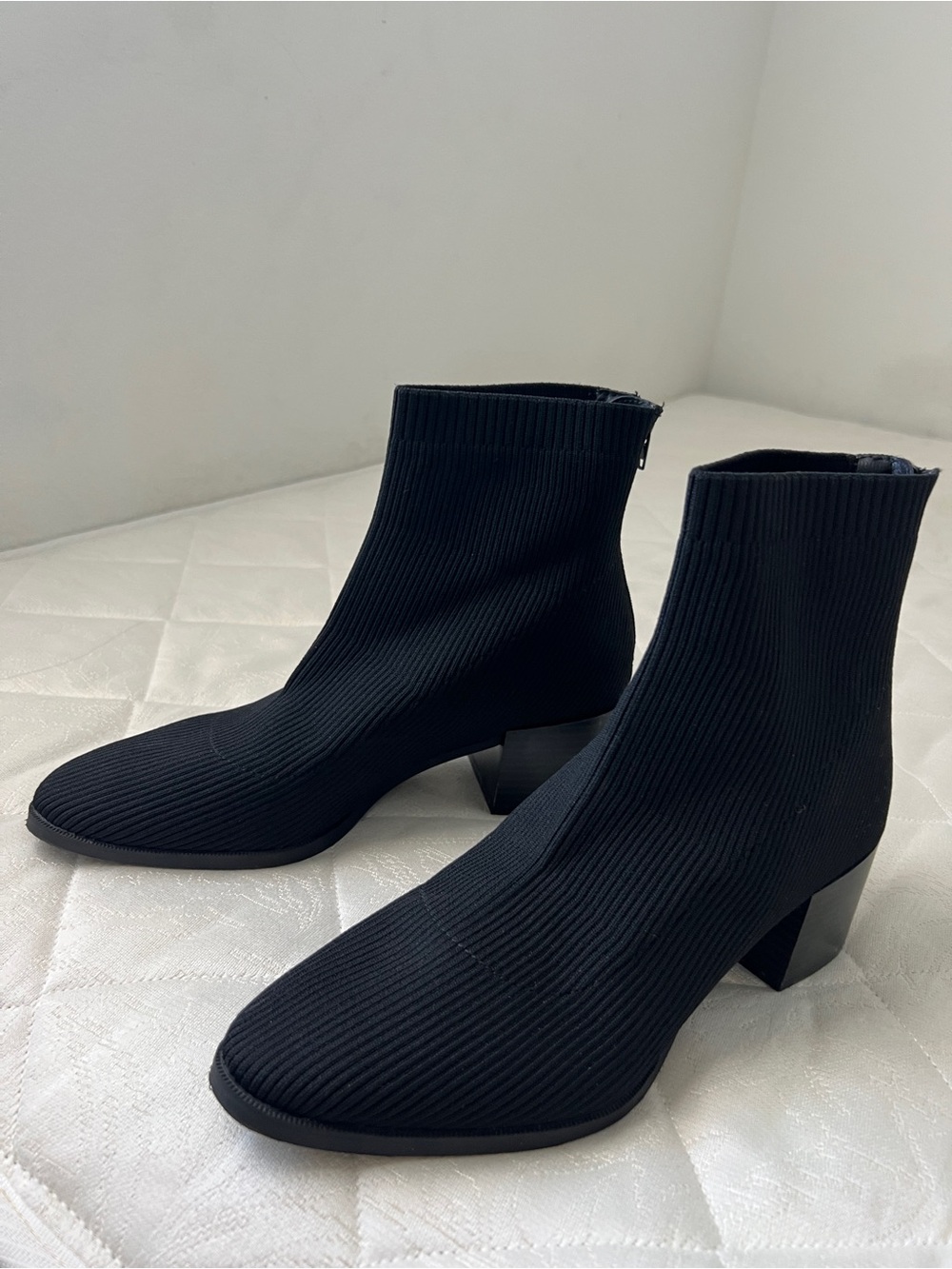 Life Stride Black Ribbed Knit Sock Bootie with Block Heel